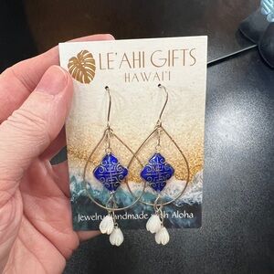 Asian Royal blue enameled double pikake earrings